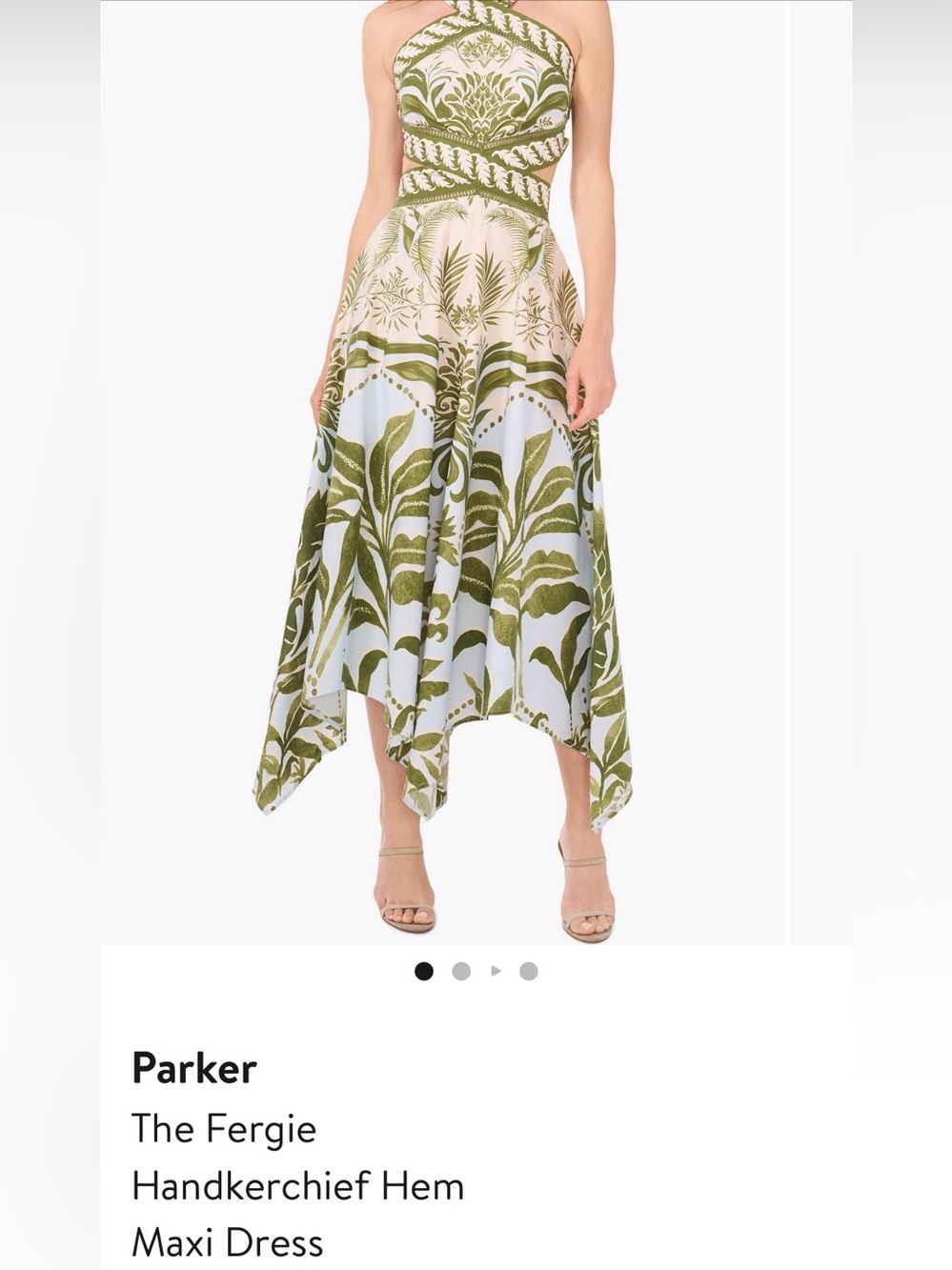 Parker The Fergie Olive & Cream Handkerchief-Hem Maxi Dress